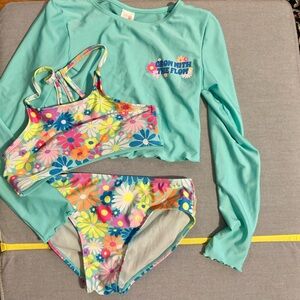 Cat & Jack Floral Kids Swim Set - Aqua and Multicolor